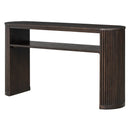 TREXM Rustic Console Table with Fluted Legs - Farmhouse Entryway Sofa Table, Vintage Oval Hallway Accent Table with Ash Veneer Top and Glaze Finish, Open Shelf, Espresso