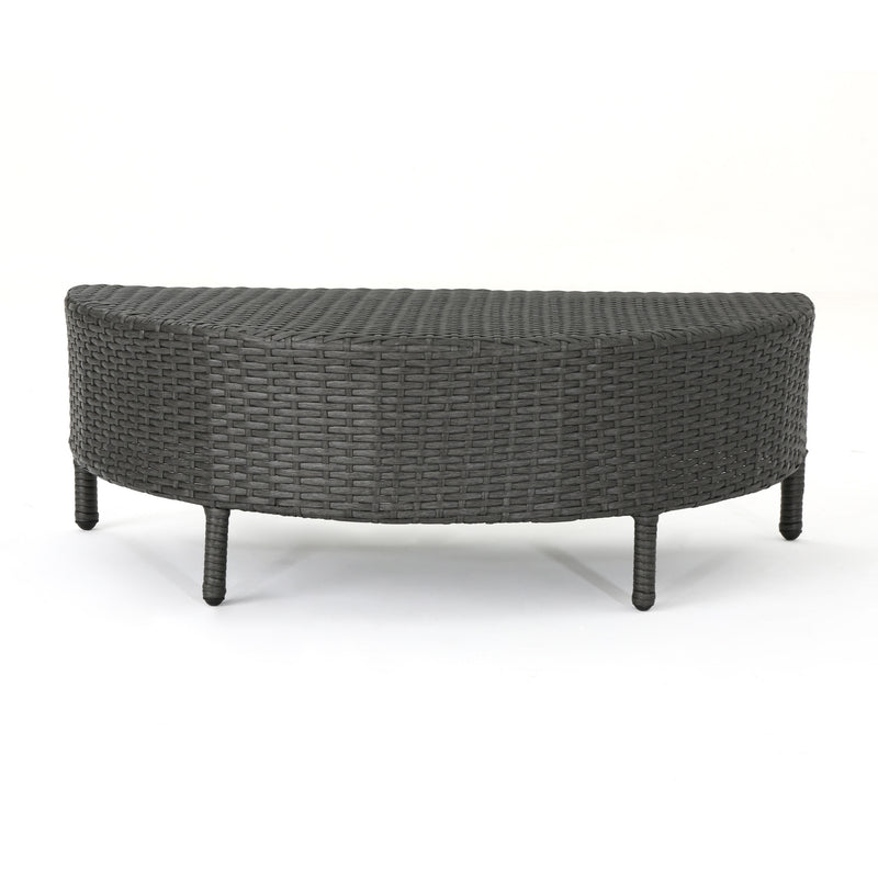 PT Limon Outdoor Coffee Table Half-Round Design Grey Rattan 35.5'
