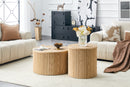 2-Piece Nesting Coffee Table Set, Roman Column Design MDF Round Tables with Built-in Storage, Light Wood Grain Side Tables for Living Room Bedroom