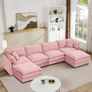 Modular Sectional Sofa, 130.7 Inch U Shaped Couch Set for Living Room, 4-Seater Comfy Cloud Couches with Movable Ottoman, DIY Combination, Chenille, Pink