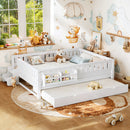 Queen with built-in bookshelves and small staircase, high-quality safety rails, and Trundle,White