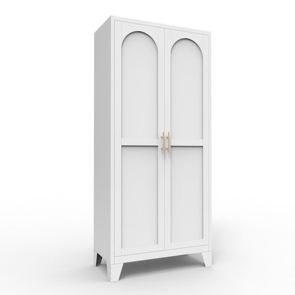 61'' 2 Shapely Doors Cabinet, Metal Storage Cabinet with Doors and Adjustable Shelves, for Bedroom, Living Room-White