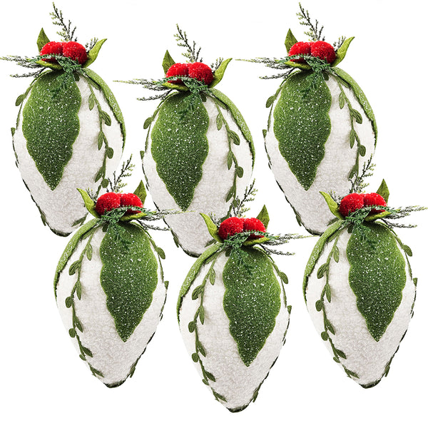 7' Iced Pinecone Orn, Decorative Hanging Ball Christmas Tree Ornaments for Holiday Party Decorations, Set of 6