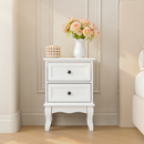 Modern White Nightstand with 2 Drawers, French Country Bedside Table with Elegant Carved Legs, Small End Table for Bedroom, Living Room, or Guest Room
