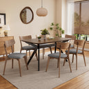 7-Pieces Upholstered Dining Set With Rubberwood Frame, Grey+Walnut+Black