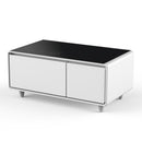 Modern Smart Coffee Table with Built-in Fridge, Bluetooth Speaker & Wireless Charging, White, ABS, 41.54 x 23.03 x 18.23 inches