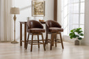 UNITED WE WIN Rotating bar chair, counter height bar chair with backrest, leather rotating kitchen stool with wooden legs and footrest, soft cushion bar chair, kitchen island