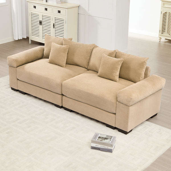 92'  Oversized Cloud Modular Sectional Couch,Corduroy Fabric Extra-Wide Armrests Throw Pillows Ergonomic Design High Resilience Cushion Easy Assembly,For Living Rooms Bedrooms,Camel