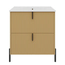 Natural Fluted Bathroom Vanity with Ceramic Sink, 30' Freestanding Design, MDF Construction, Full-Extension Soft Close Drawers, Vertical Pulls
