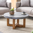 Modern Gray Texture MDF Round Coffee Table - 31.4' Diameter.A modern retro circular coffee table with a diameter of 31.4 inches, made of MDF material, suitable for living rooms. W1151131361