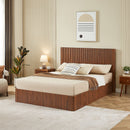 Queen Size Lift Up Storage Bed Frame, Wooden corrugated curved lines, Hydraulic Storage/No Box Spring Needed, Walnut.