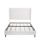 Harper Tall Headboard Upholstered Bed in Textured Ivory Canvas, 54' High, Elegant Simplicity Design, No Box Spring Needed, Easy Assembly, California King Size
