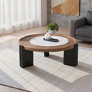 Modern Round Coffee Table Set with Walnut Veneer & Microcrystalline Stone Top – Nesting & Separable Design
