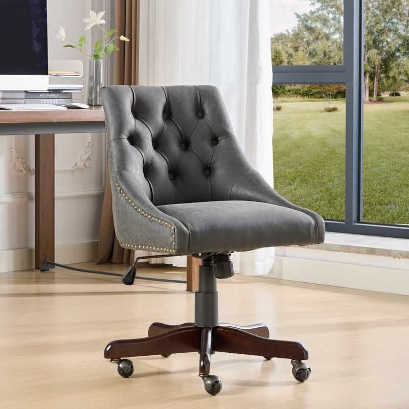 A&A Furniture,Medieval Retro Style Sheepskin Pattern Fabric Home Office Chair with Lift, Swivel and Recline Functions,Gray color