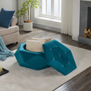 Elegant Velvet Polygon Diamond Tufted Storage Ottoman, Multi-Functional Footrest and Seating Solution for Home, Comfortable and Practical Storage for Living Room and Bedroom, Blue