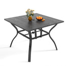 'Vintage Wood Grain Metal Patio Table 37.8'' Square with Umbrella Hole, Sturdy Steel Frame Rust-Resistant Easy Clean, for Backyard Garden Deck Porch Dining Office