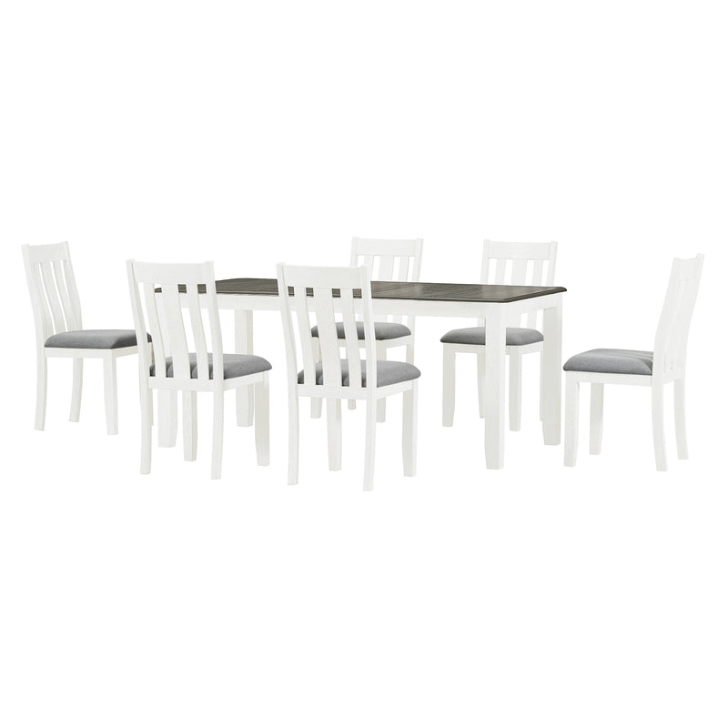 TREXM Retro Style 7-Piece Dining Table Set with Extendable Table and 6 Upholstered Chairs, Antique Brown and White