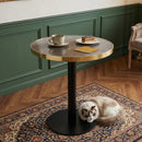 23.6' Round MDF sprayed with UV paint countertop, marble texture, stainless steel edging, metal table legs, modern light luxury edge/coffee table.