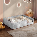 Full Size Upholstered Floor Bed, Light Gray