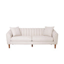 Contemporary 3-Seater Sofa with Plush Accents in Beige Fabric, 84.5 Inches