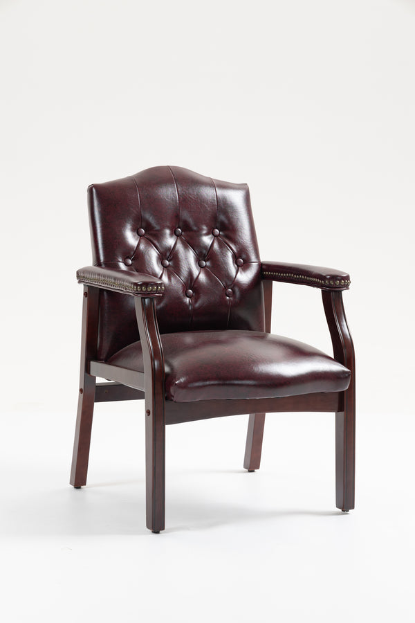 Leather Reception Guest Chairs  W/Padded Seat and Arms Ergonomic Mid-Back Office Executive Side Chair for Meeting Waiting Room Conference Office Guest Chairs,BURGUNDY
