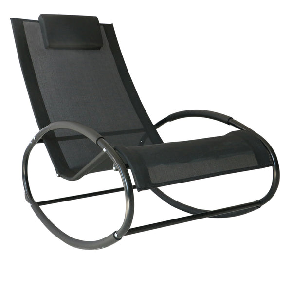 Outsunny Pool Lounger, Outdoor Rocking Lounge Chair for Sunbathing, Pool, Beach, Porch with Pillow & Cool Mesh, Sun Tanning Rocker, Black