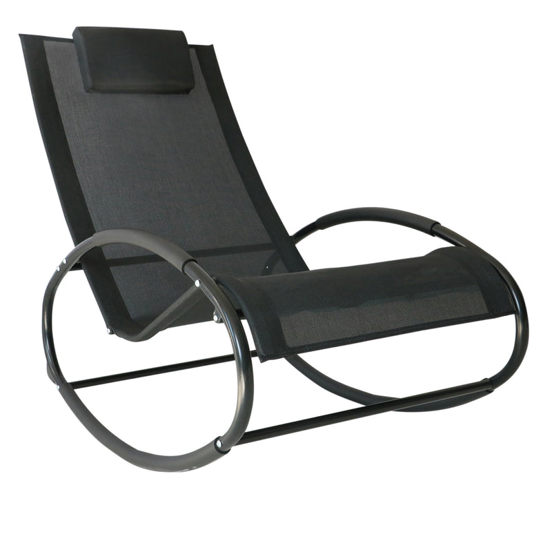 Outsunny Pool Lounger, Outdoor Rocking Lounge Chair for Sunbathing, Pool, Beach, Porch with Pillow & Cool Mesh, Sun Tanning Rocker, Black