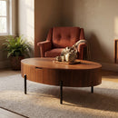 43.3-inch height-adjustable coffee table with solid wood veneer; modern-style coffee table with storage and adjustable height, suitable for living rooms, bedrooms, flats or offices; walnut colour