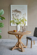 42x32' Round Dining Table, Natural Wood Kitchen Table with Carved Baluster Base, Farmhouse/Rustic/French Country