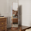 360° Rotating 66'x17.8' Multifunctional Full Length Mirror with Hook Storage Rack Coat Rack with Mirror Solid Wood Floor Mirror Bedroom Living Room Cloakroom Space Saving (walnut)