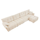 Modular 4-Seater Sofa With Ottoman, Configurable Solid Wood Frame, Premium Chenille, High-Resilience Cushions, White