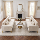 FX-P18-BE-2PCS SOFA Ivory Beige Velvet Sofa Set,2 Piece Living Room Couch Set with Two Modern Sofas,Luxury Upholstered Furniture with Removable Seat Cushions,Comfortable Seating for Apartment Home