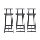 Modern Kitchen Bar Stools Set of 3 with Footrest in Black, Metal Frame & MDF Seat, 27''H