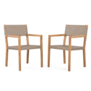 Outdoor Dining Chairs Set of 2, Light Teak Acacia Wood Frame and Multi Light Brown PE Wicker, Ideal for Patios, Gardens