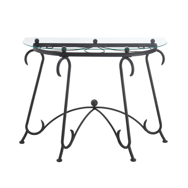Rustic Black Tempered Glass Surface Console Coffee Table with Sturdy Construction for Living Room