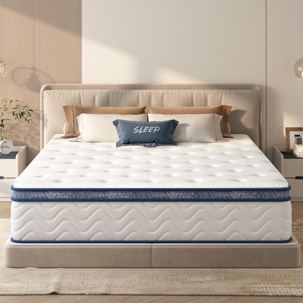 King Size Mattress,12 Inch Hybrid Mattress, Individually Pocketed Innerspring, Medium Firm