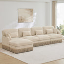 131'Comfy Chenille Leopard Printing L-Shaped Sofa,Delicate Tassel Edge,Movable Ottoman,Modern Fashion Style,Ergonomic Back and Seat Design,Easy Assembly,Deep Seat Design for Living Room,Beige Coffee