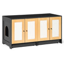 Modern Black Double Litter Box Enclosure with Rattan Doors for Two Cats, 47' L x 19.8' W x 21.8' H