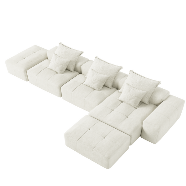 Modern Oversized Modular Sectional Sofa,Sparkling Chenille Fabric Soft Cushion Sofa with 6 Pillows,6 PCS DIY Combination Tufted Sofa,No Assembly Required,BEIGE