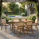 7 Pieces Acacia Wood Outdoor Dining Set s,Modern 6 Chairs  1 Large Table, Dining Furniture Set for Lawn, Backyard, Garden Deck,Poolside