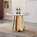 47' Round Marble Dining Table, Modern Kitchen Table with High Gloss Faux Marble Tabletop and Stainless Steel Base for Dining Room, Kitchen (Gold,White)(only table)