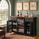 K&K 53.2' Farmhouse Fridge Cabinet with Power Outlet, Coffee Bar Cabinet with Storage Space, Mini Fridge Wine Cabinet with 2 Doors and 2 Drawers, Fluted Buffet Sideboard for Living Room, Kitchen Black