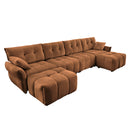 Exquisite Living 4-Seater Sofa Set with 2 Ottomans, Solid Wood Frame, Premium Chenille Fabric,  Burnt Orange