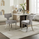 Mid Century Modern Dining Chairs Set of 2, Farmhouse Chenille Fabric Upholstered Accent Chair Curved Backrest with Copper Nails around,Kitchen Chairs with Silver Brushed Stainless Steel Legs, Gray