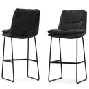 Danika Bar Stool Set of 2 in Distressed Charcoal Grey Vegan Faux Leather with Wood and Metal Frame