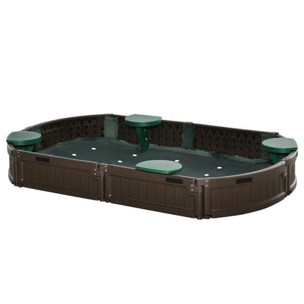 Outsunny Kids Outdoor Sandbox with Cover Garden Bed, Easy Assembly Children's Oval Sandbox for Backyard, Brown, 72' x 41.25' x 8.75'