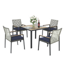 All Weather 5-Piece Patio Dining Table Sets with Acacia Wood Top and Umbrella Hole, Rattan Outdoor, Light Gray