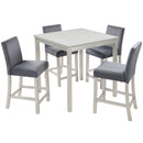 5PCs Counter Height Table Set, Wooden Kitchen Table Set with Square Table and 4 Upholstered Chairs, Counter Height Dining Table with Crystal Decoration and Chair Set, Silver Grey