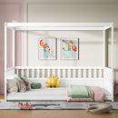 Full Size Canopy Bed Frame with Guardrails for Kids,Floor Bed Full with Four Poster Design,Kids Montessori Floor Bed,Wood Canopy Bed Frame for Girls,Boys(Full,White)