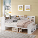 Full Size Daybed with Storage Cabinets, Shoe Cabinet and USB Ports, White
